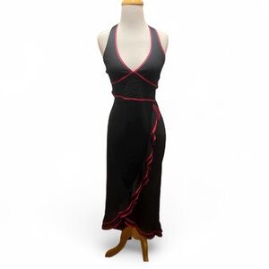 Taboo Y2K Black Halter Dress with Red Accents